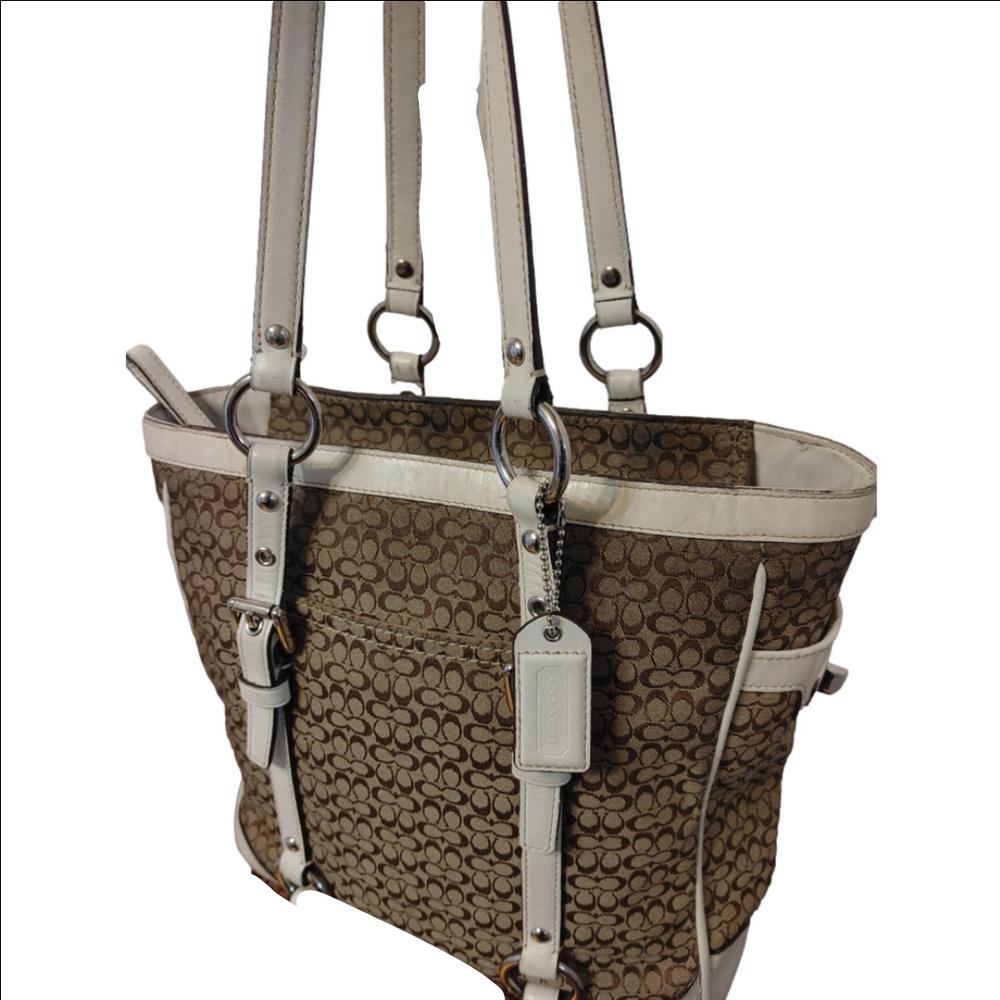 Coach Brown and Cream Signature Tote Bag